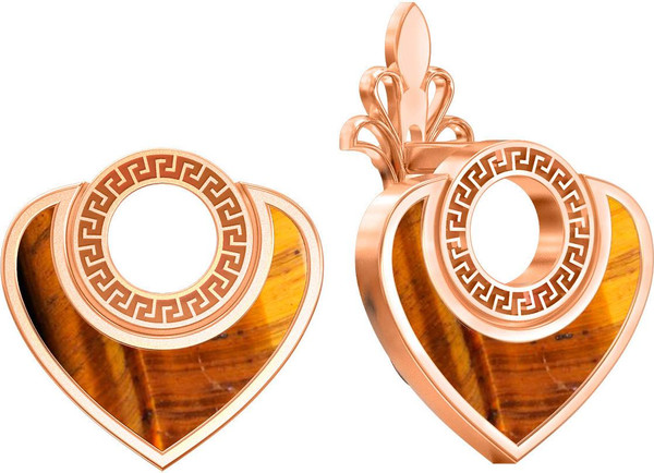 Серьги из красного золота 585 пробы c тигровым глазом