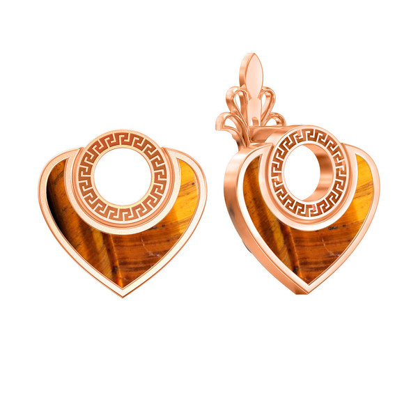 Серьги из красного золота 585 пробы c тигровым глазом
