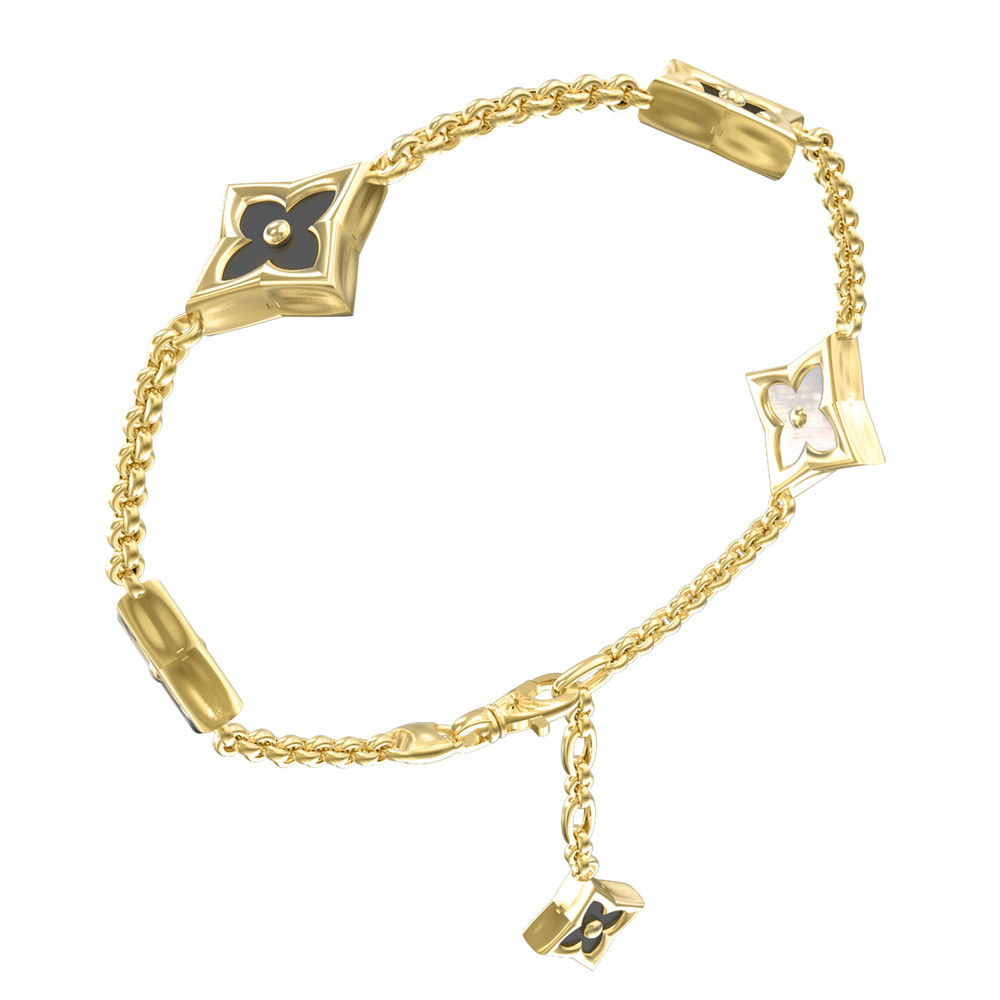 Браслет из лимонного золота 585 пробы c ониксом и перламутром