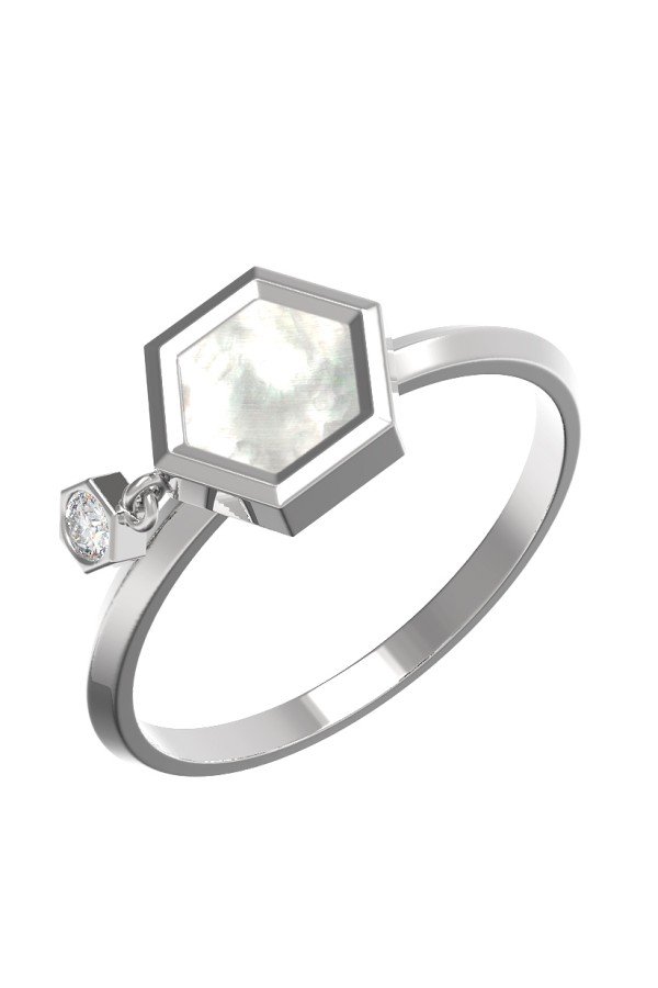 Кольцо из белого золота c бриллиантами и перламутром