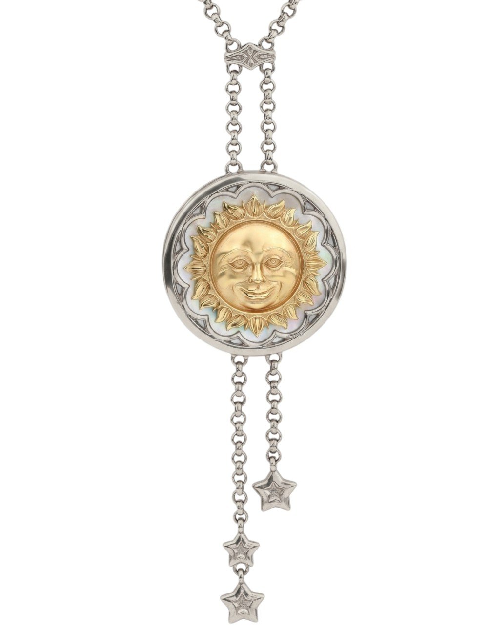 Колье из белого золота c ониксом и перламутром