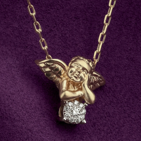 Колье из лимонного золота 585 пробы c бриллиантами