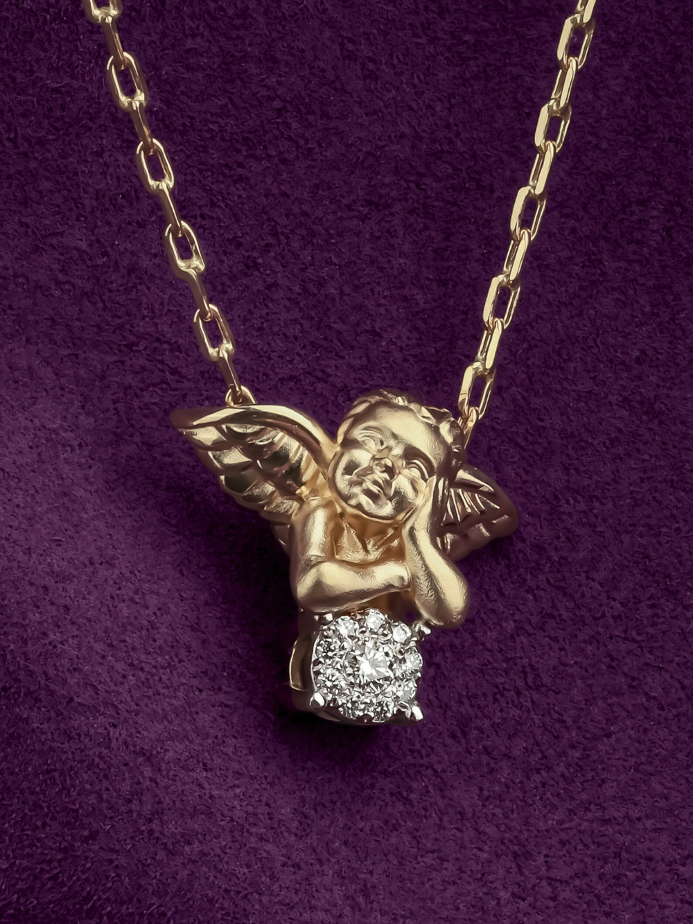 Колье из лимонного золота 585 пробы c бриллиантами