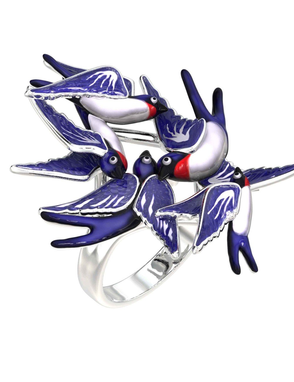 Кольцо из белого золота c эмалью