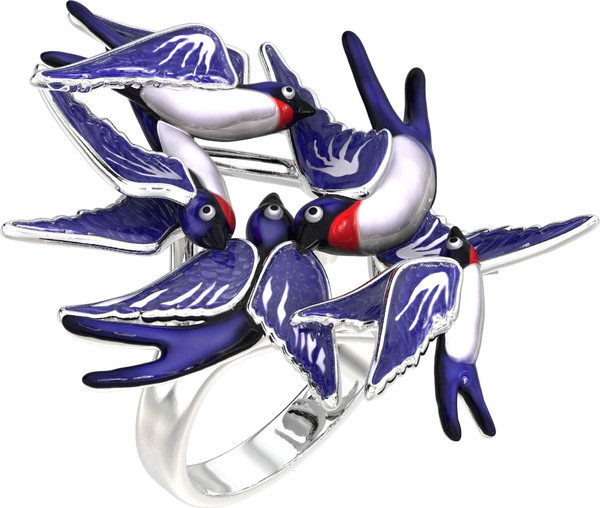 Кольцо из белого золота 585 пробы c эмалью