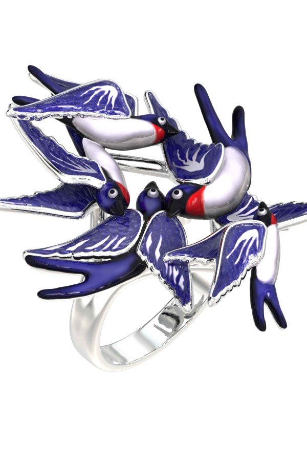 Кольцо из белого золота c эмалью