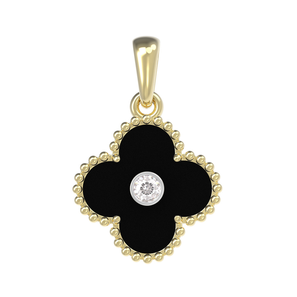Подвеска из лимонного золота 585 пробы c бриллиантами и ониксом