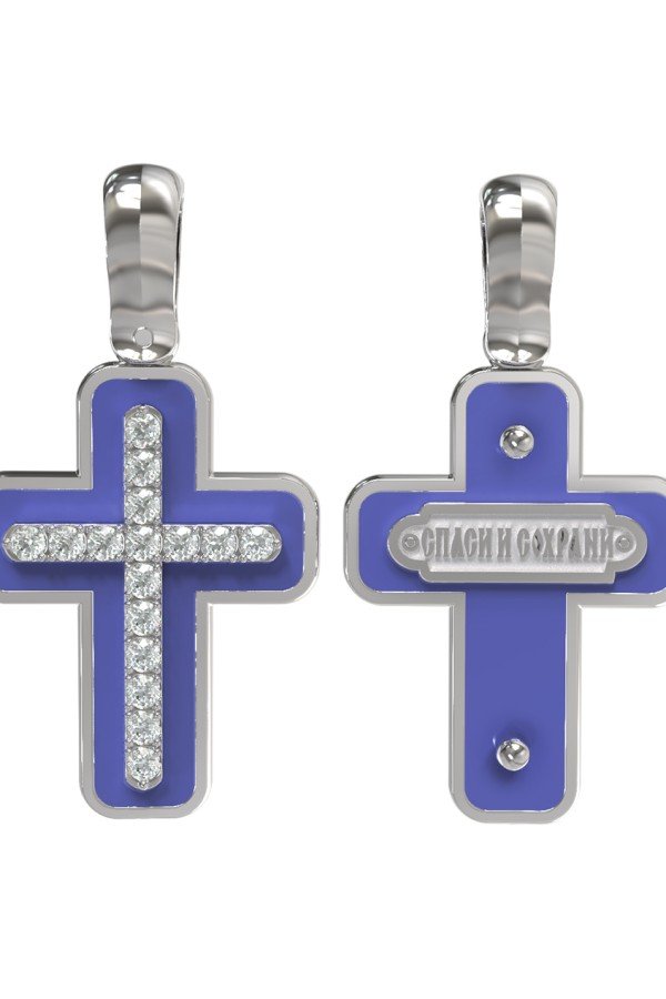 Крест из белого золота c эмалью и бриллиантами