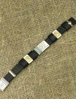 Браслет из серебра и золота c кожаным шнурком