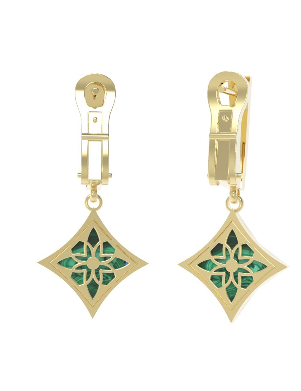 Серьги из лимонного золота c бриллиантами и малахитом