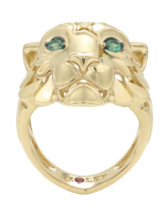 Кольцо из лимонного золота c изумрудом и рубином