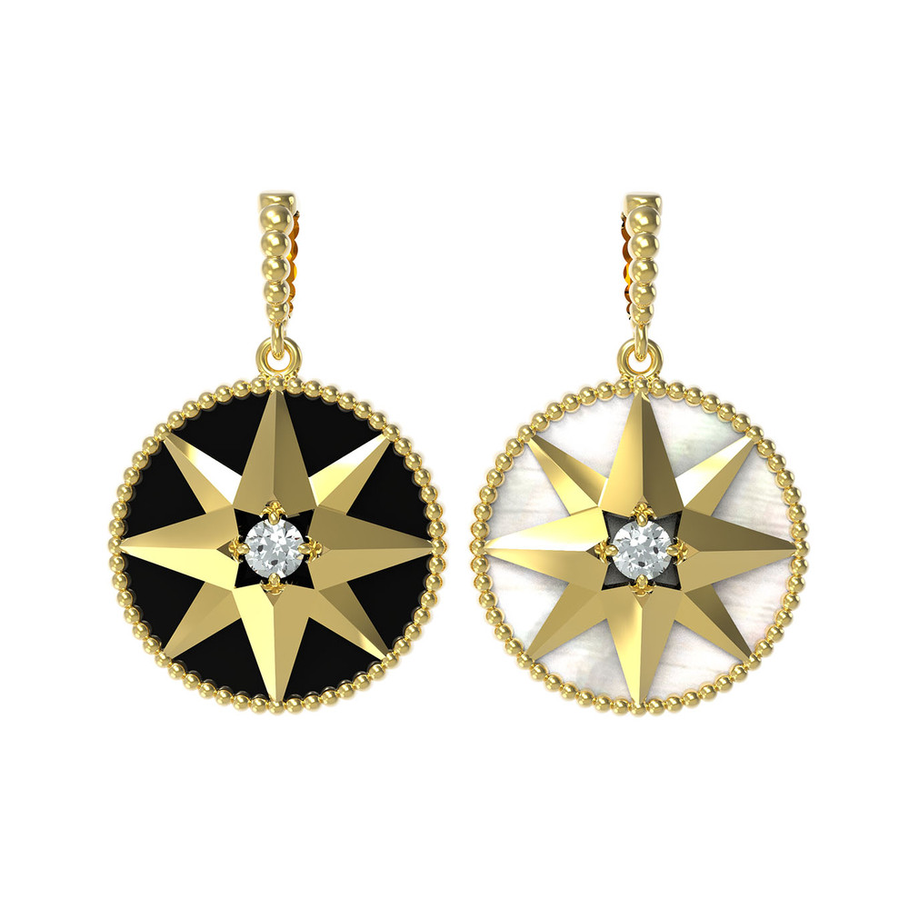 Подвеска из лимонного золота 585 пробы c фианитом, ониксом и перламутром