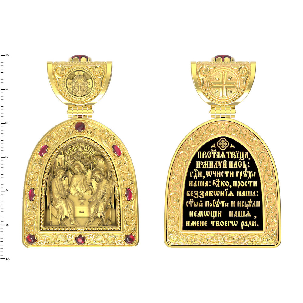 Нательная икона из лимонного золота 585 пробы c эмалью и рубином