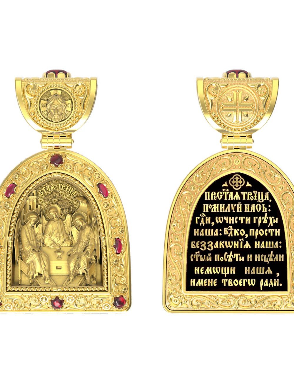 Образок из лимонного золота c эмалью и рубином