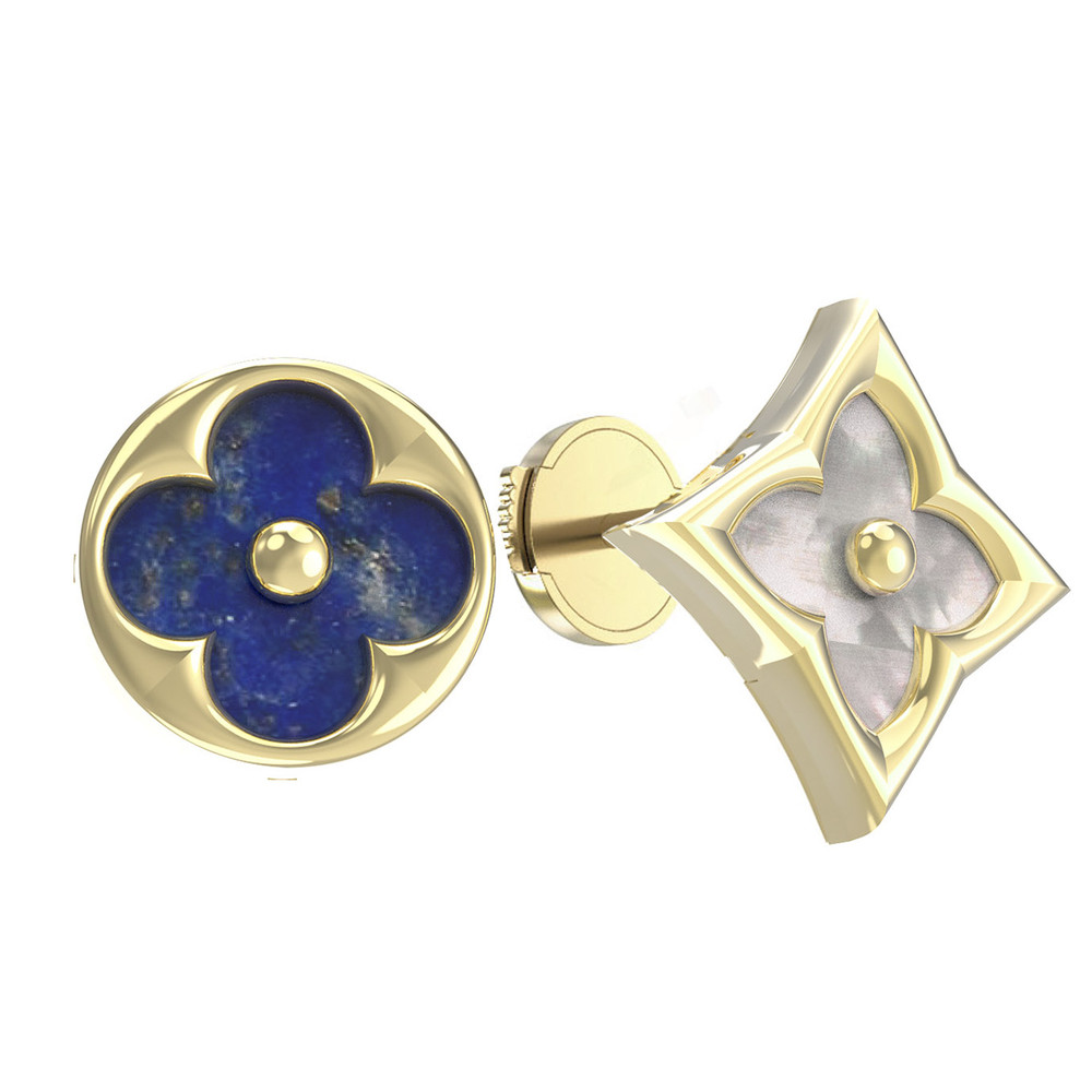 Серьги из лимонного золота 585 пробы c лазуритом и перламутром