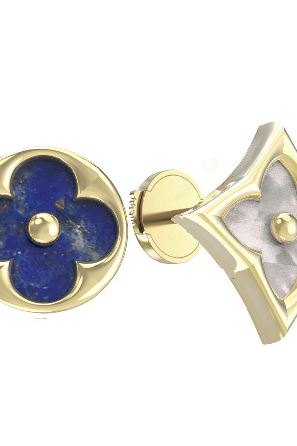 Серьги из лимонного золота c лазуритом и перламутром