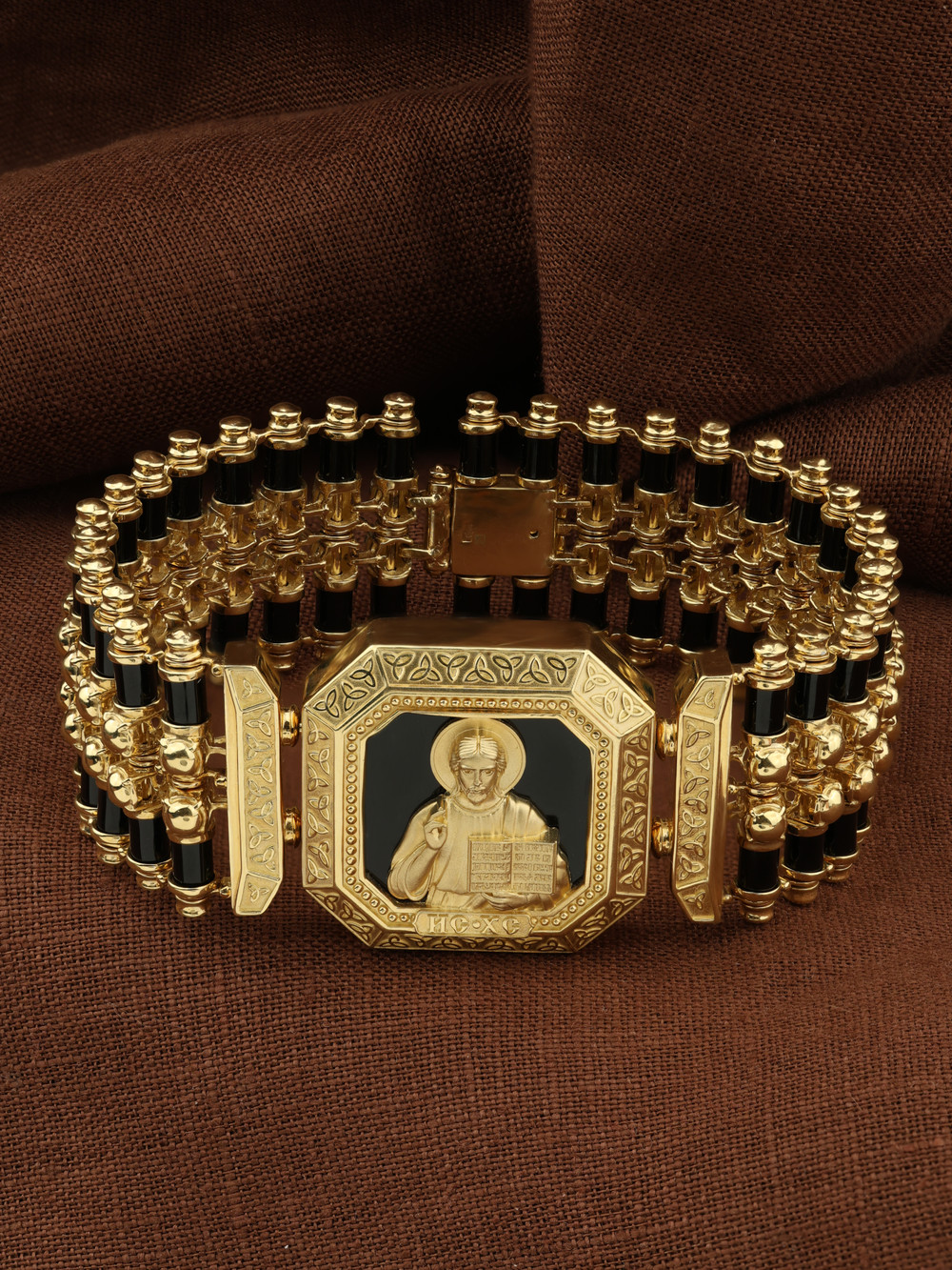 Браслет из лимонного золота 585 пробы c эмалью и ониксом