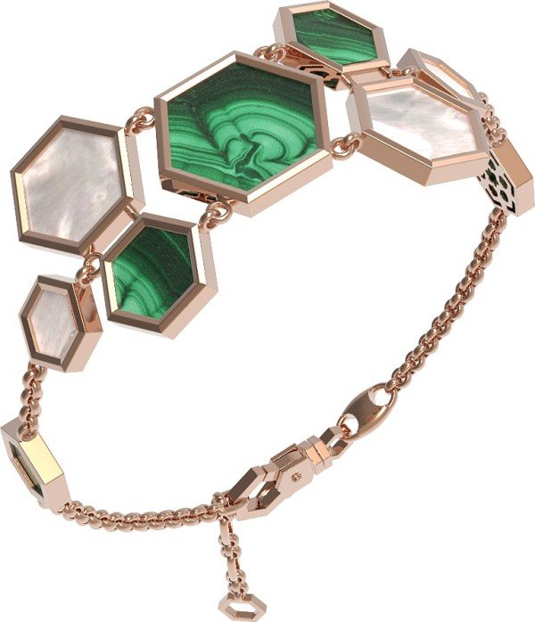 Браслет из золота c малахитом и перламутром