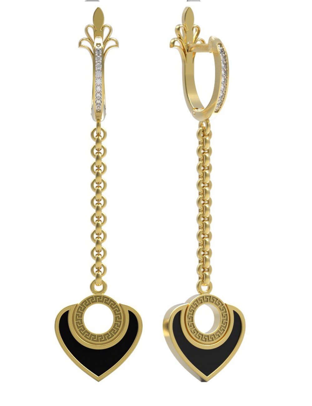 Серьги из лимонного золота c фианитом и ониксом