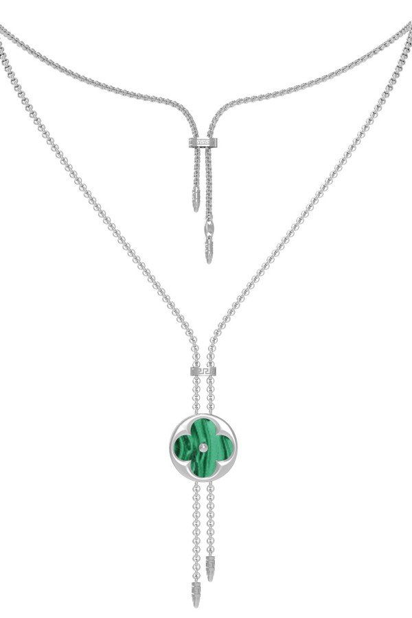 Колье из белого золота c малахитом и перламутром