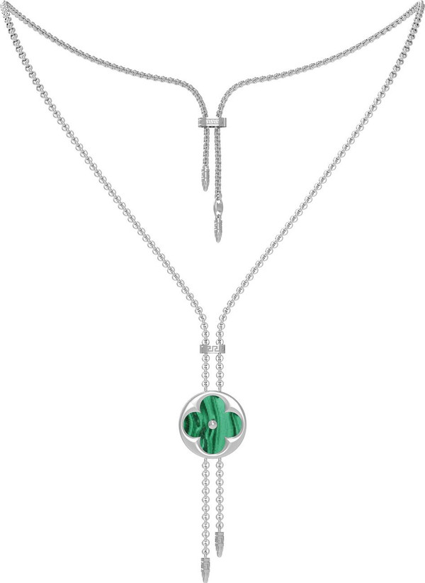 Колье из белого золота 585 пробы c малахитом и перламутром