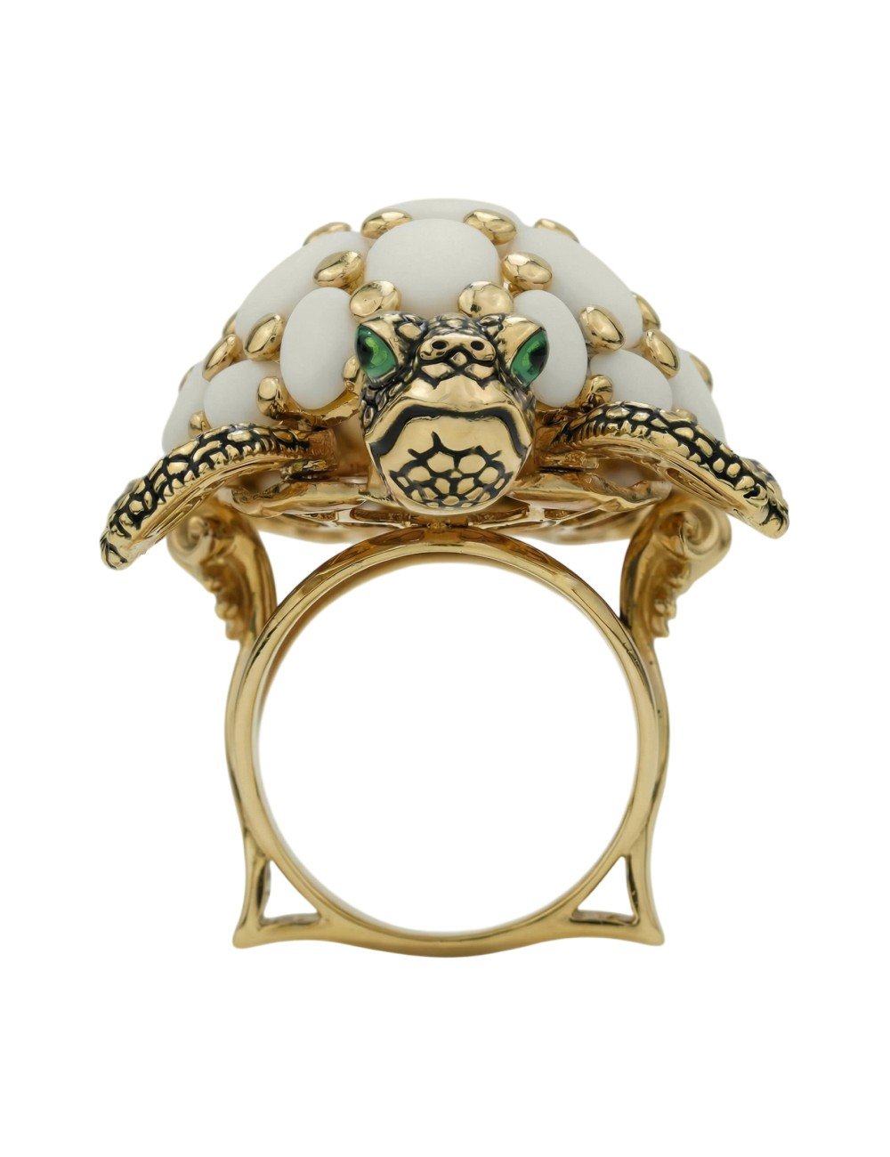 Кольцо из лимонного золота c эмалью и бивнем мамонта