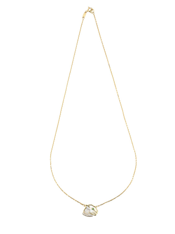 Колье из лимонного золота 585 пробы c бриллиантами, изумрудом и перламутром