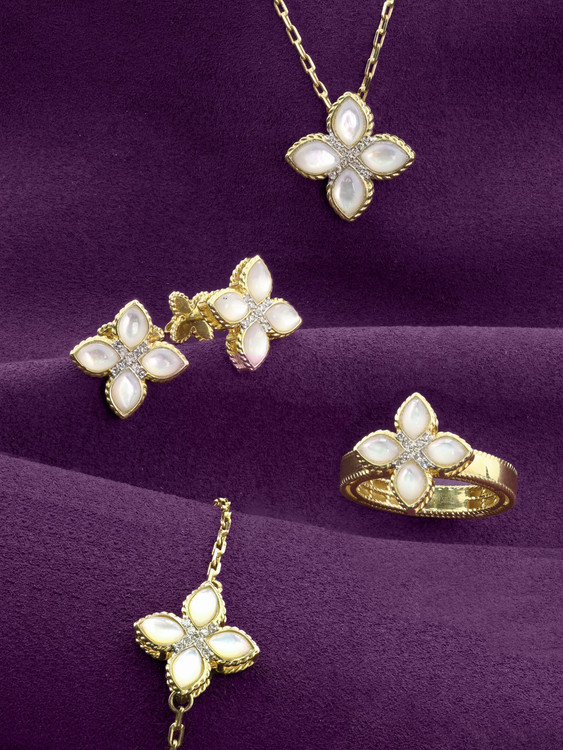 Колье из лимонного золота 585 пробы c бриллиантами и перламутром