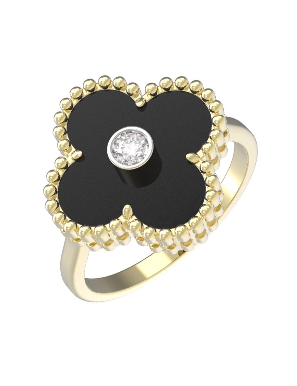 Кольцо из лимонного золота c бриллиантами и ониксом