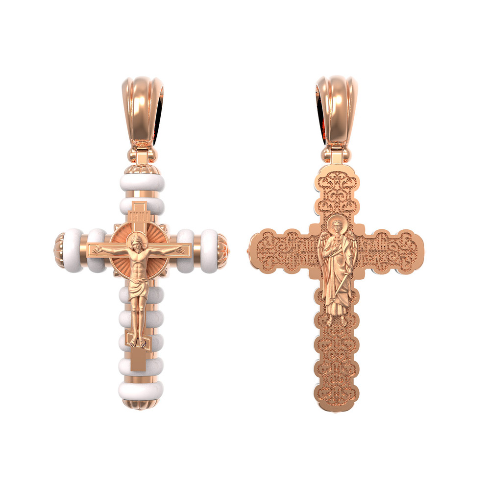 Крест из красного золота 585 пробы c кахолонгом