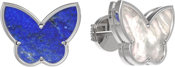 Серьги из белого золота 585 пробы c лазуритом и перламутром