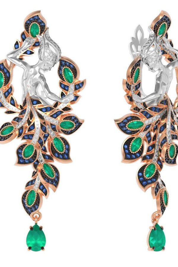 Серьги из золота c фианитом и хризопразом