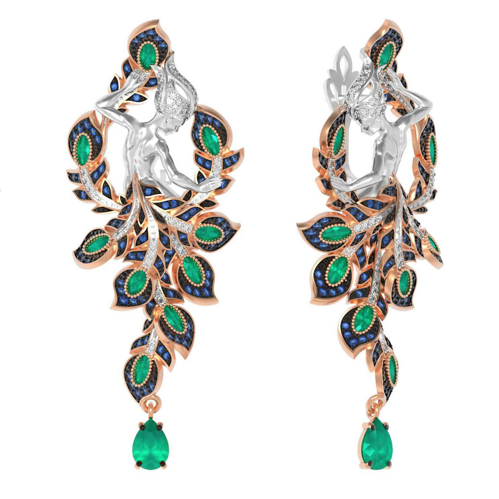 Серьги из красного золота 585 пробы c фианитом и хризопразом