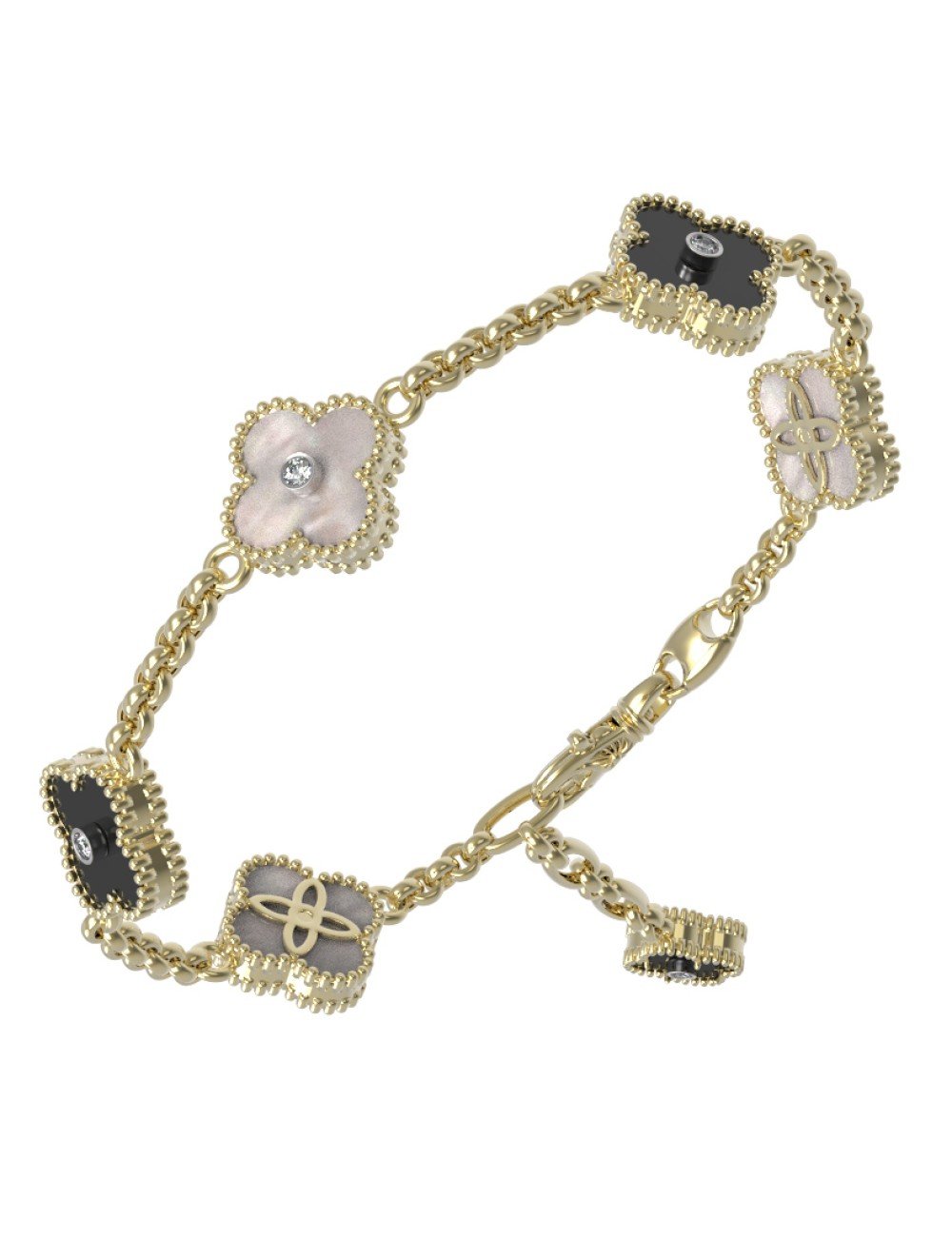 Браслет из лимонного золота c бриллиантами, ониксом и перламутром