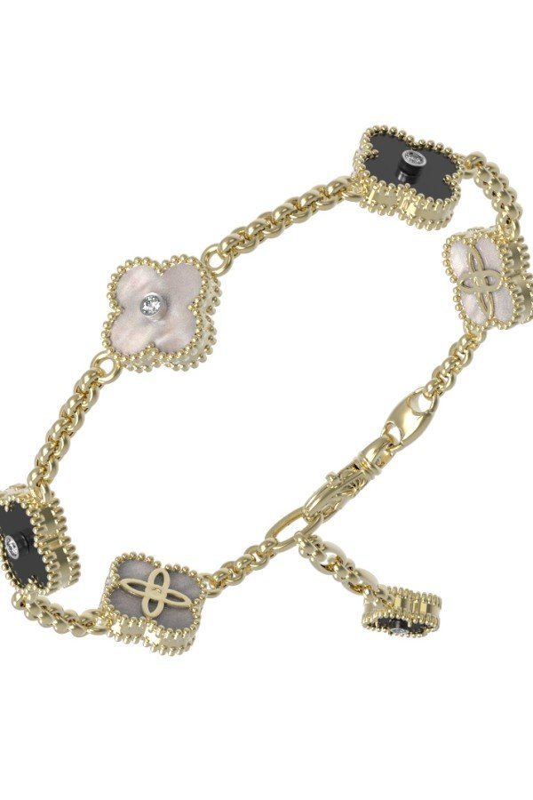 Браслет из лимонного золота c бриллиантами, ониксом и перламутром