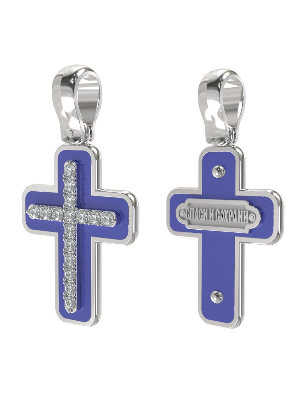 Крест из белого золота c эмалью и бриллиантами