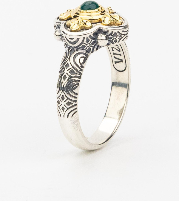 Кольцо из серебра 925 пробы и золота 750 пробы c хризопразом и рубином