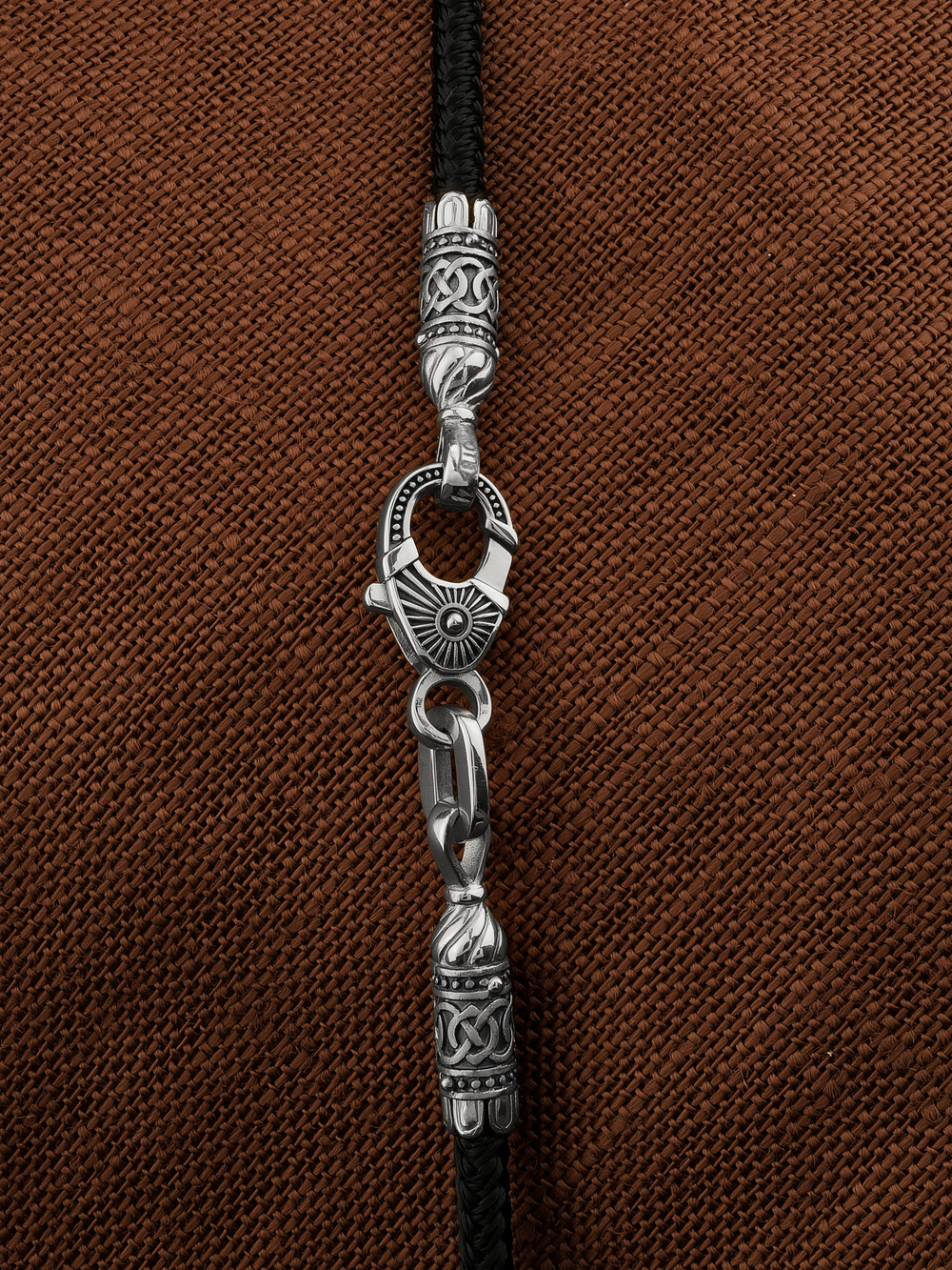 Цепь-шнурок шелк из белого золота 585 пробы c шёлковым шнурком