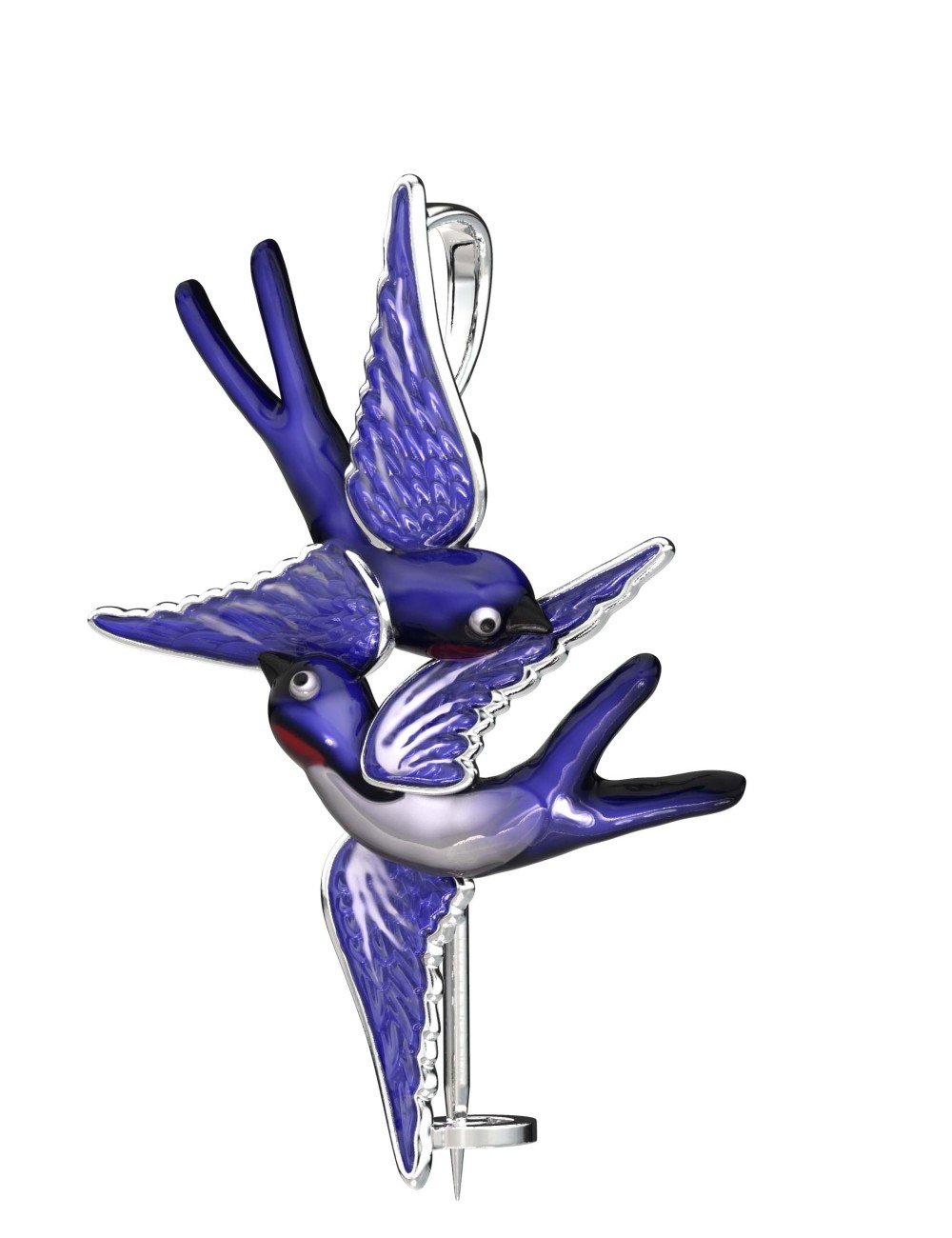 Брошь из белого золота c эмалью