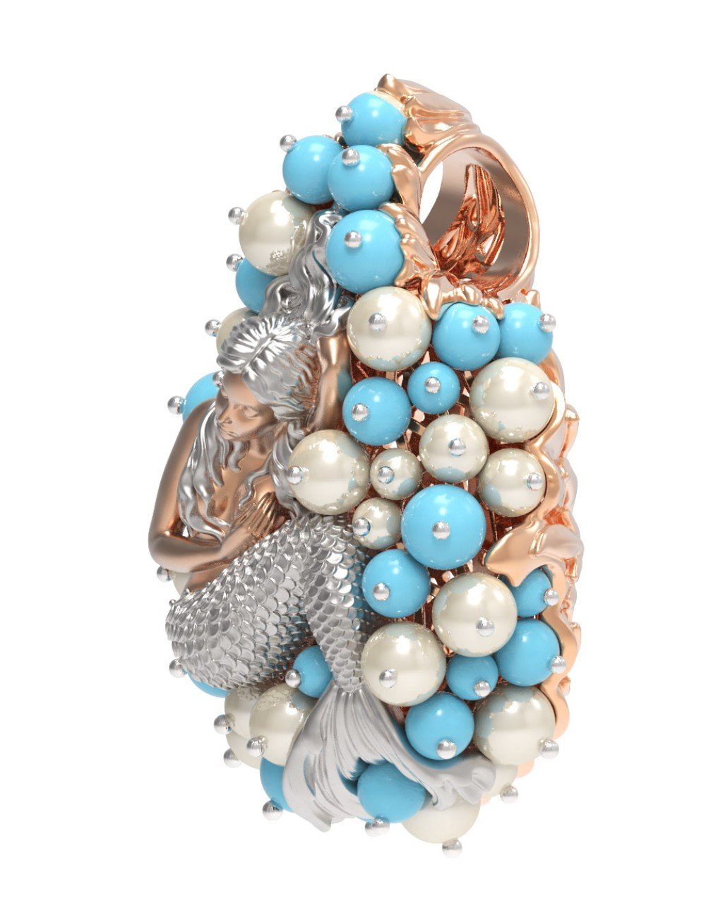 Подвеска из золота c жемчугом и бирюзой