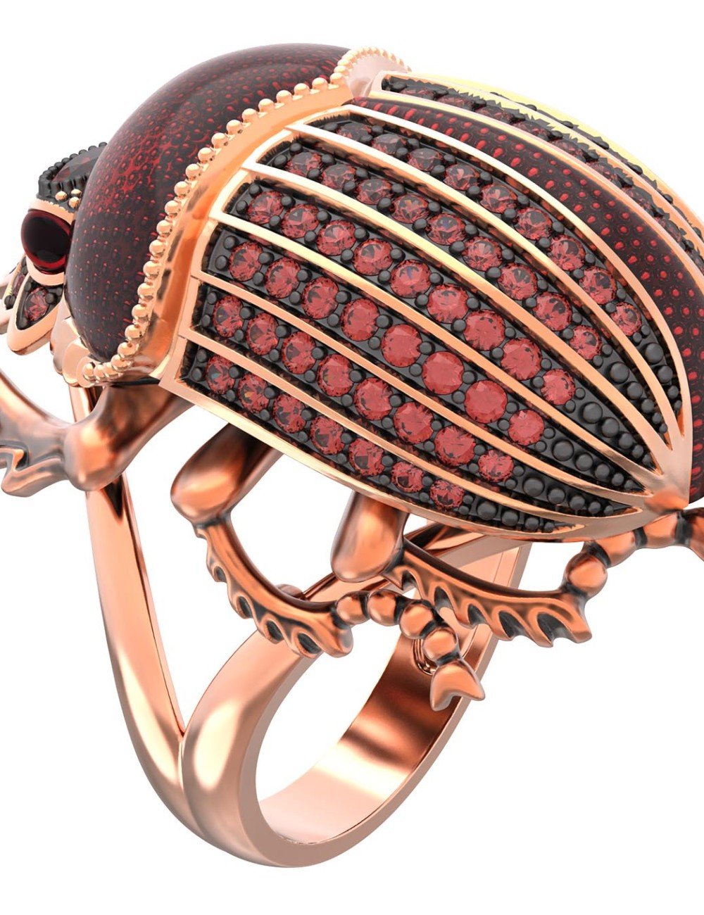 Кольцо из золота c эмалью, фианитом и гранатом