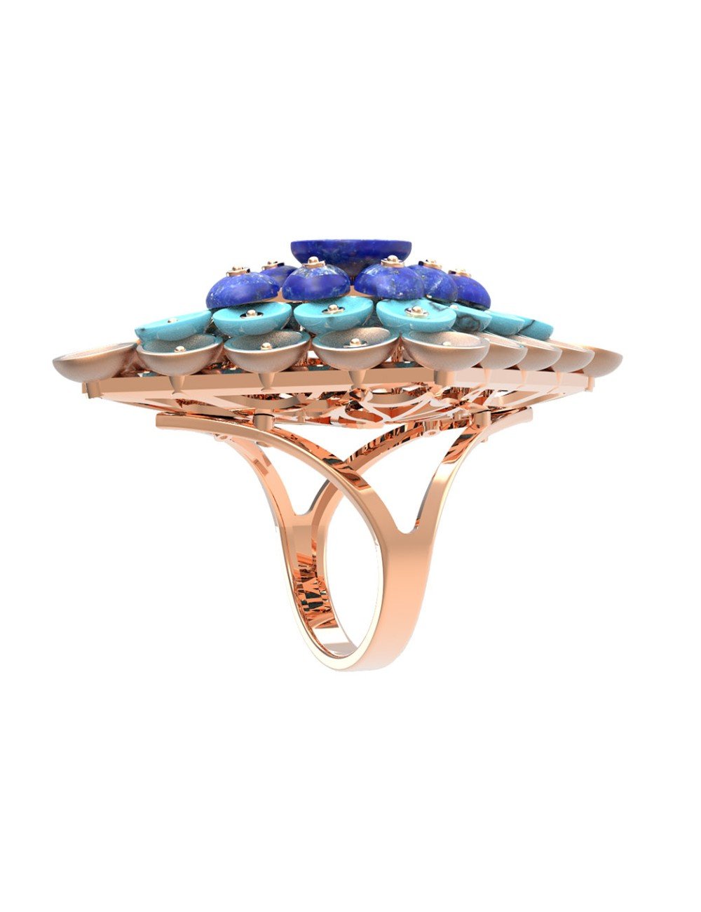 Кольцо из золота c бирюзой и лазуритом