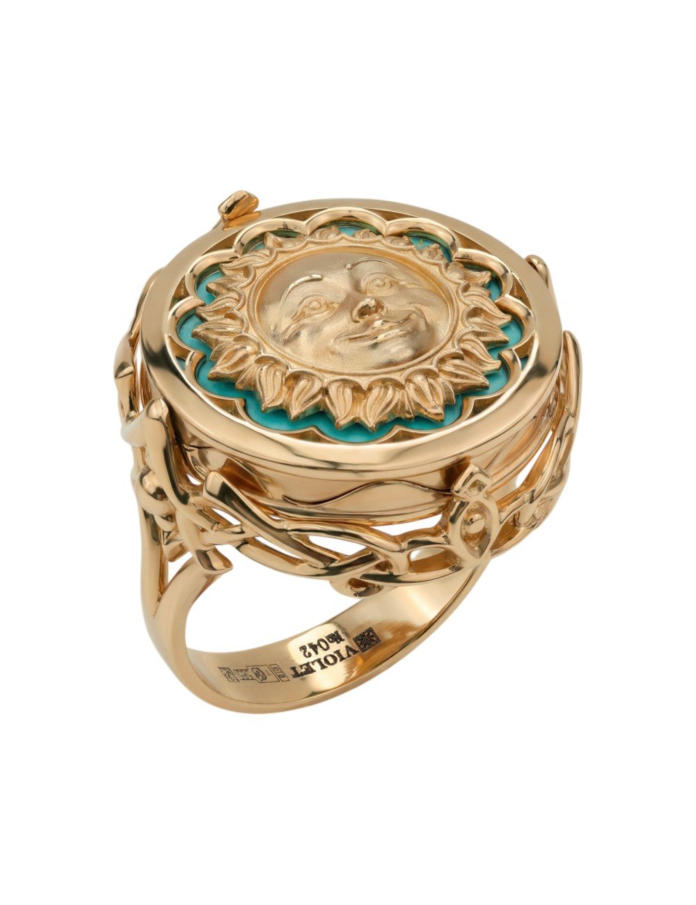 Кольцо из золота c бирюзой и лазуритом