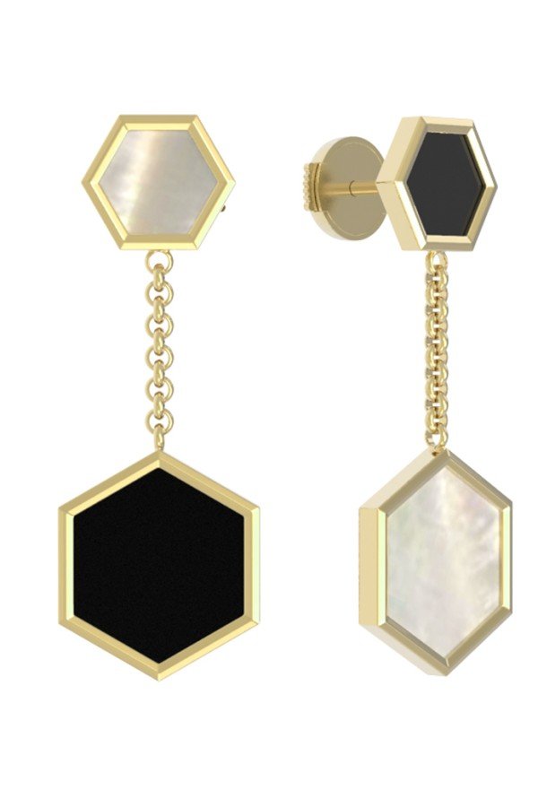 Серьги из лимонного золота c ониксом и перламутром