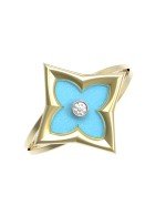 Кольцо из лимонного золота c бриллиантами и бирюзой