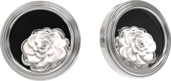 Серьги из белого золота 585 пробы c ониксом и перламутром