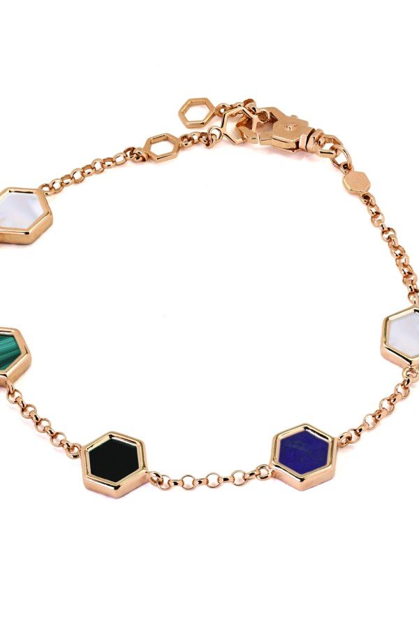 Браслет из золота c ониксом, лазуритом, малахитом и перламутром