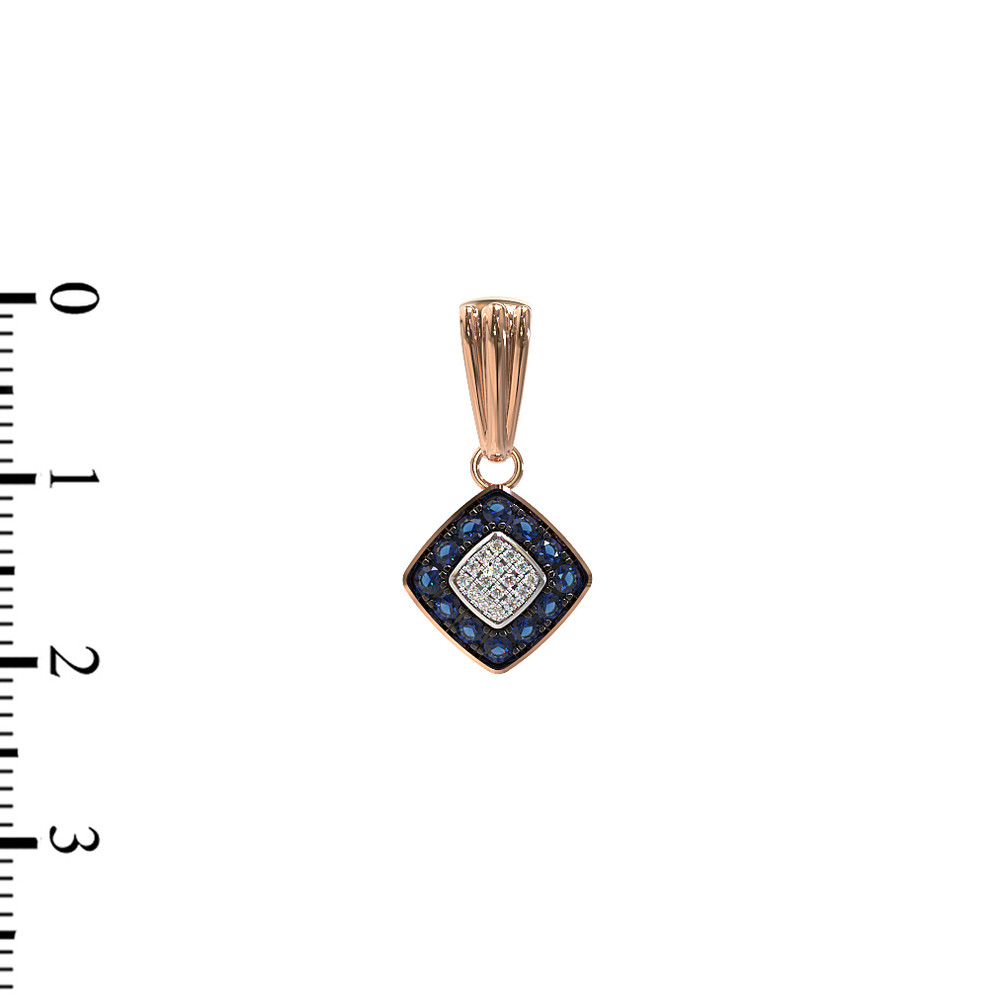 Подвеска из красного золота 585 пробы c бриллиантами и сапфиром