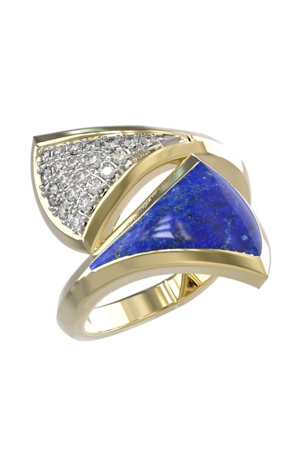 Кольцо из лимонного золота c бриллиантами и лазуритом