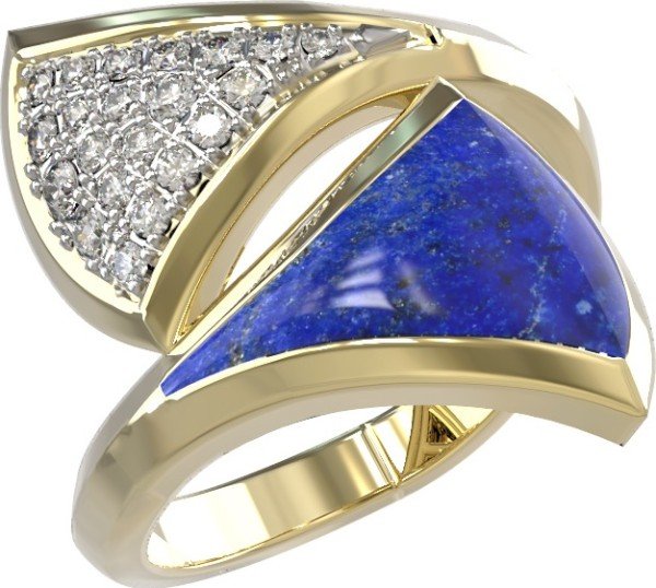Кольцо из лимонного золота c бриллиантами и лазуритом